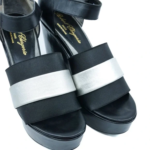 Robert Clergerie Black and Silver Wedge Sandals - Picture 3 of 16